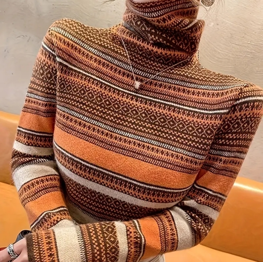 New SHEIN Multicolor Patterned Turtleneck Sweater
